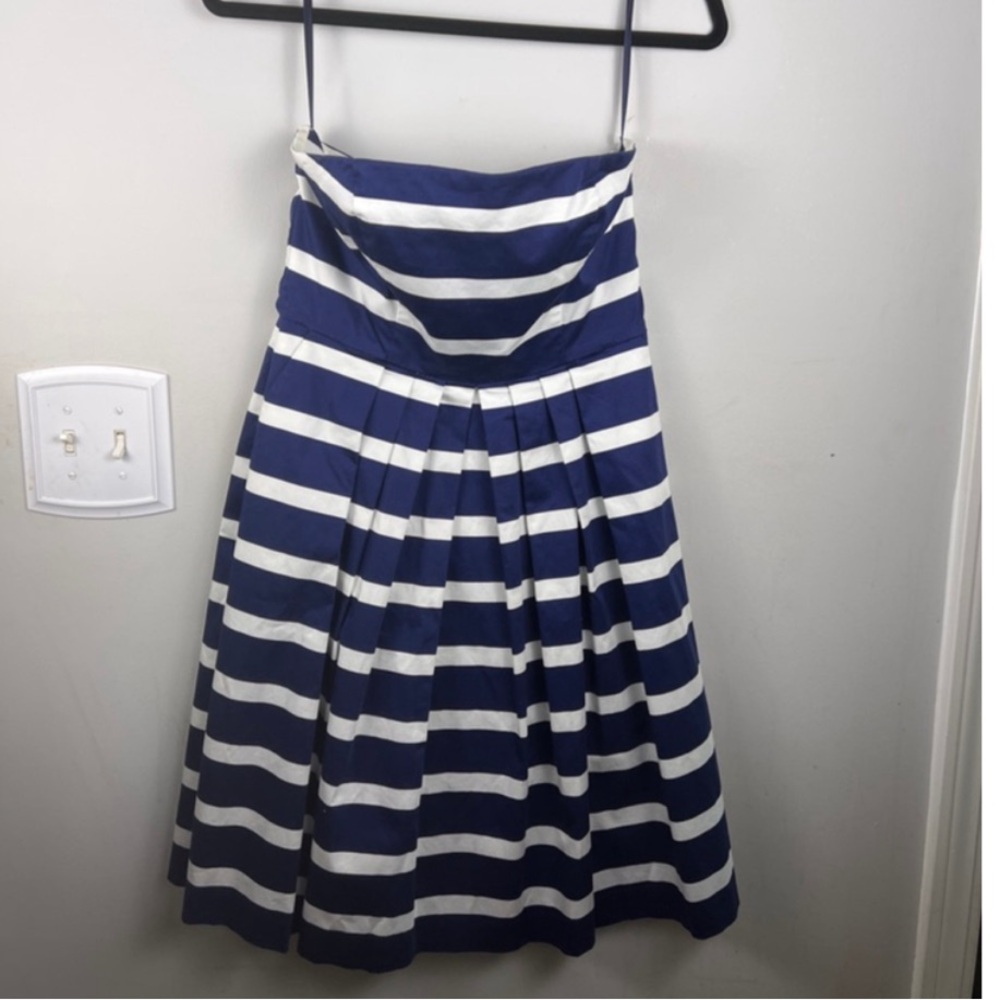 GAP Navy and White Striped Strapless Mini Dress